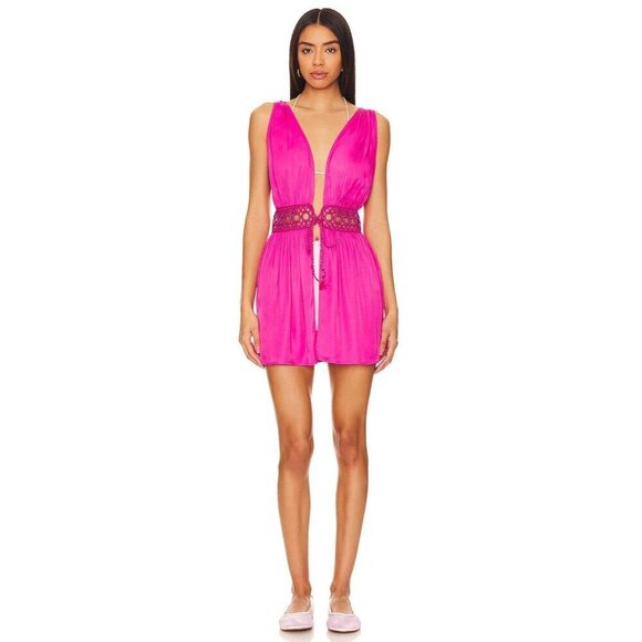 My Beachy Side Ruby Crochet Open Front Mini Dress Fuschia Womens Size Medium - Picture 1 of 8
